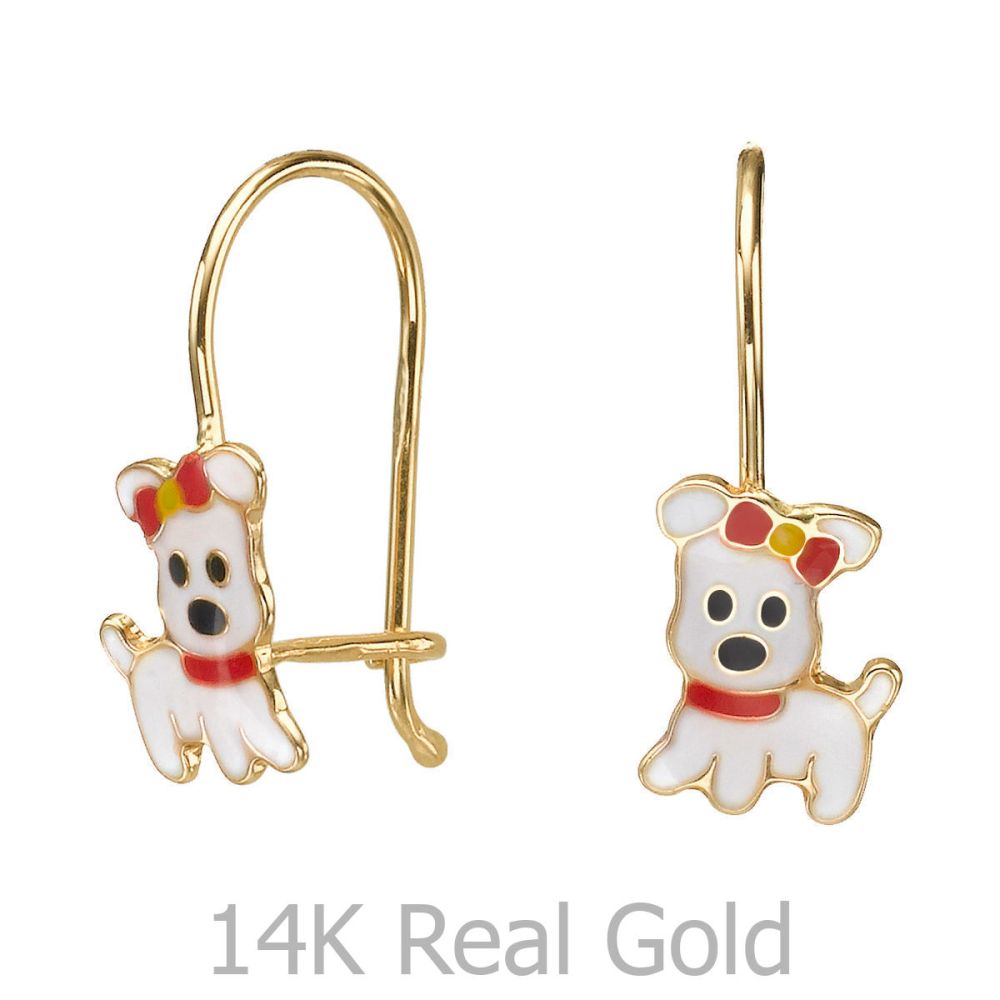 Girl's Jewelry | Dangle Earrings in14K Yellow Gold - Joyful Pup