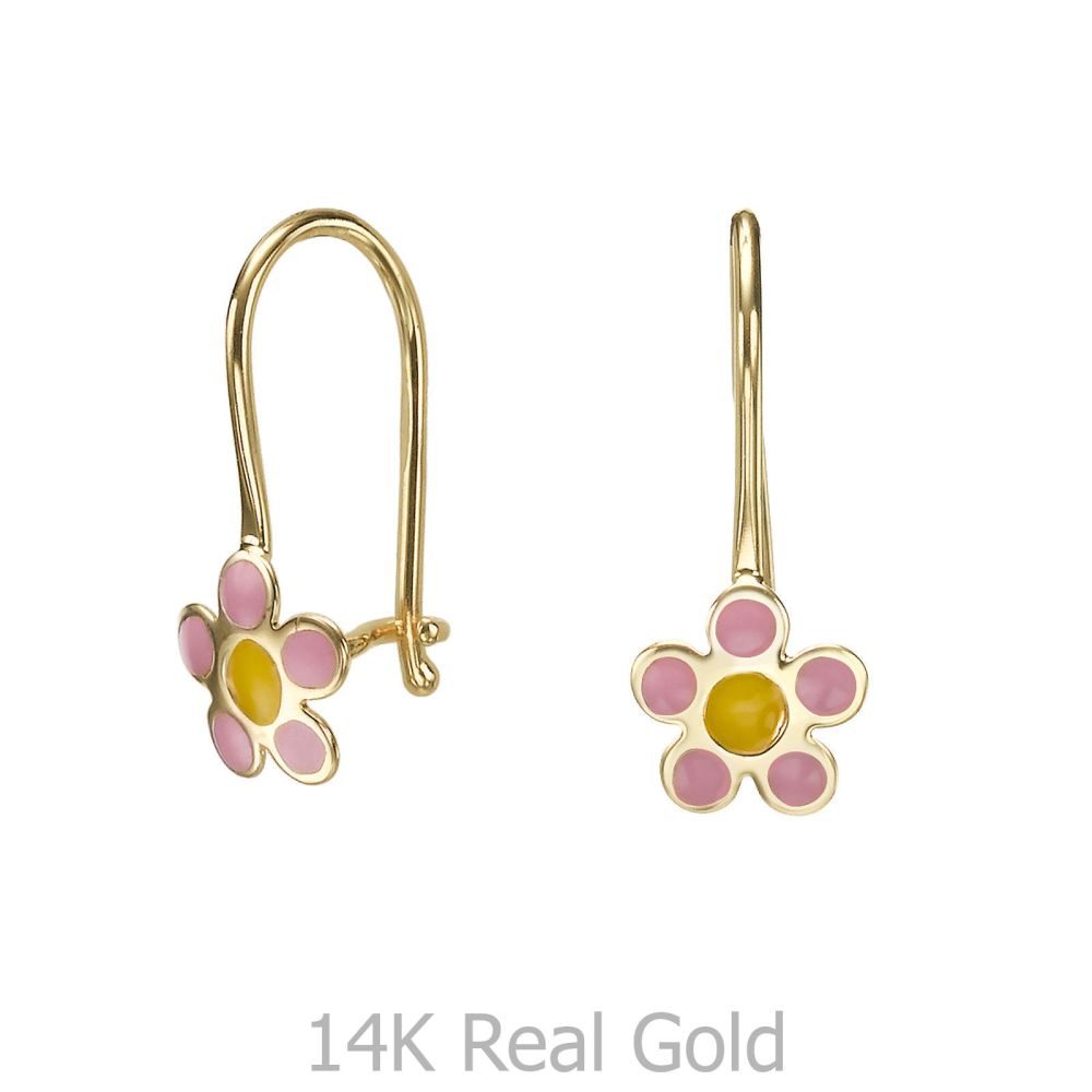 Gold Earrings | Dangle Earrings in14K Yellow Gold - Celia Flower
