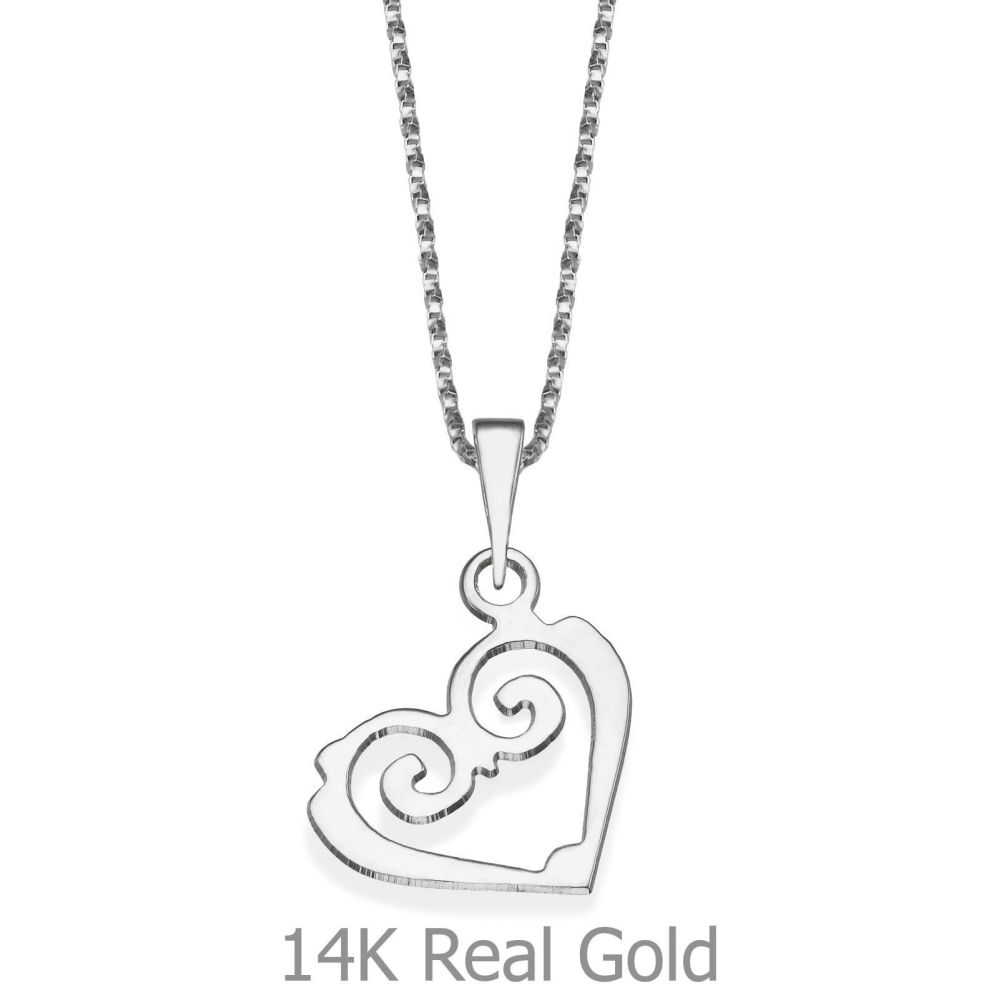 Girl's Jewelry | Pendant and Necklace in 14K White Gold - Fairy Tale Heart