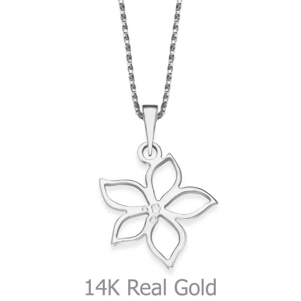 Girl's Jewelry | Pendant and Necklace in 14K White Gold - Blooming Heart