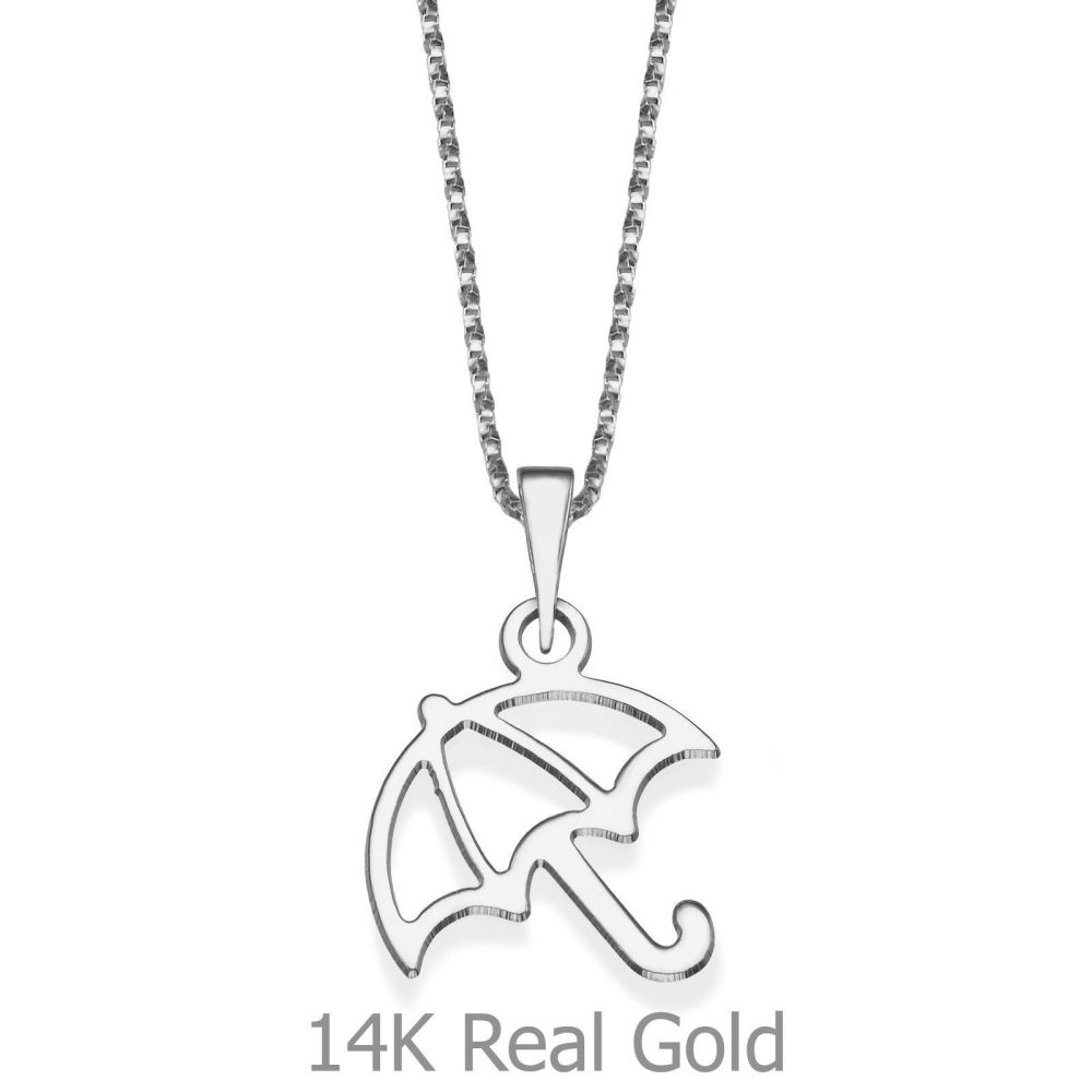 Girl's Jewelry | Pendant and Necklace in 14K White Gold - Silver Umbrella