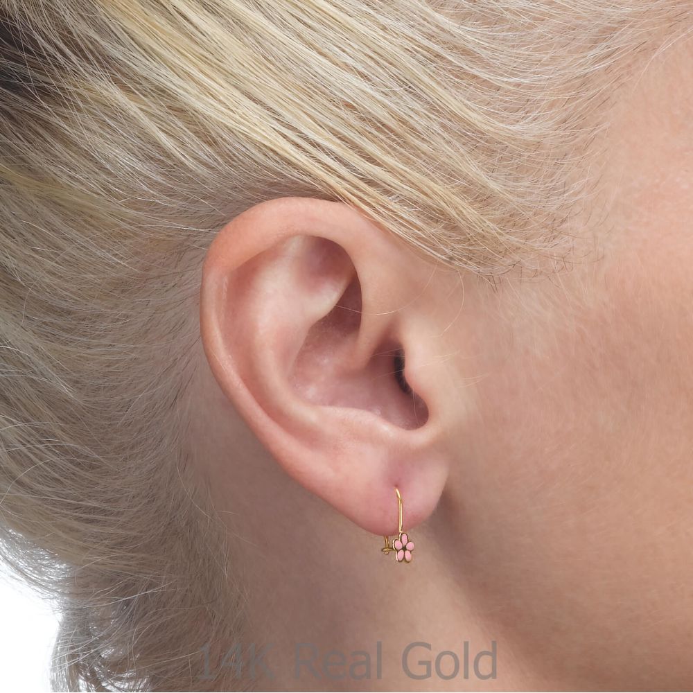 Gold Earrings | Dangle Earrings in14K Yellow Gold - Dawn Flower