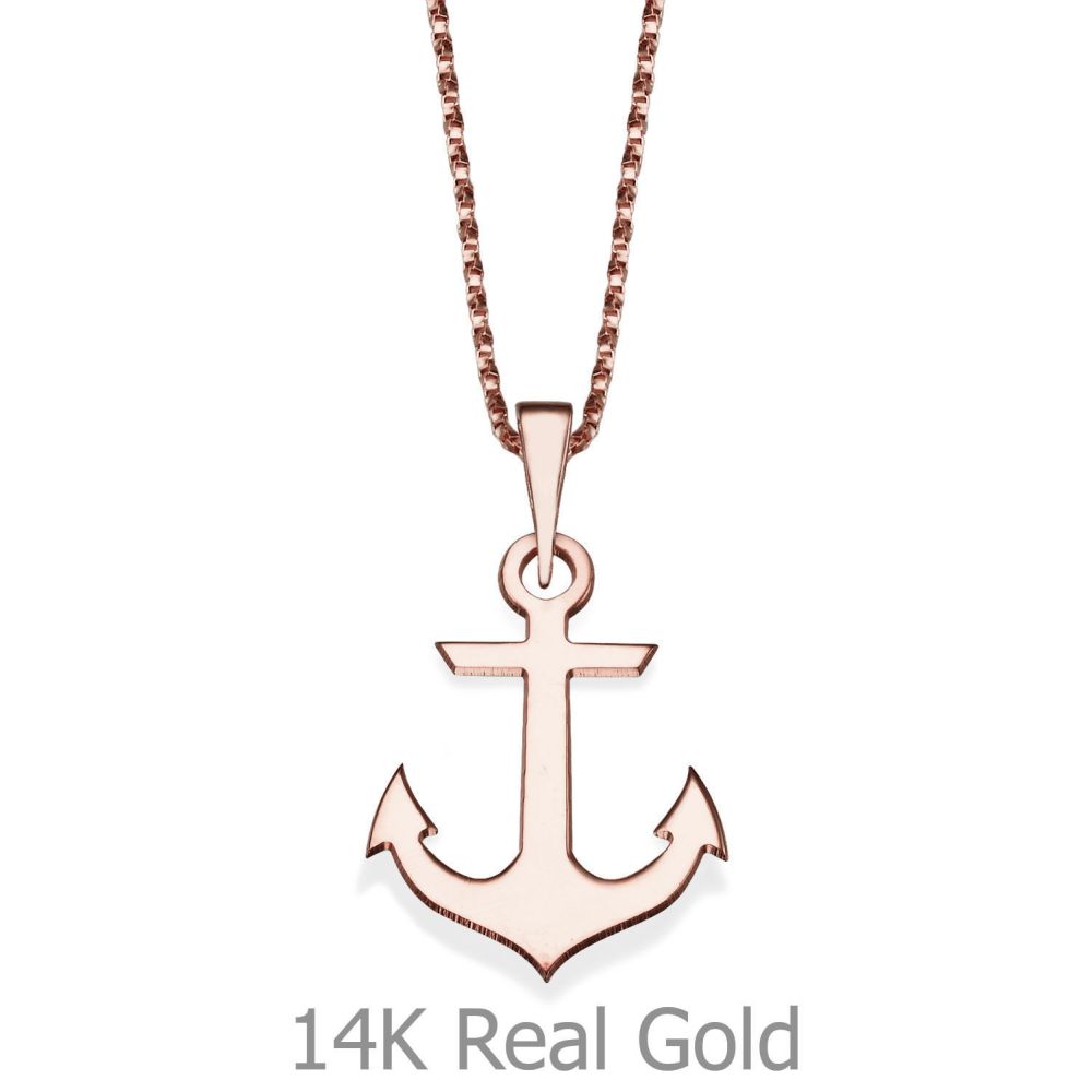 Girl's Jewelry | Pendant and Necklace in 14K Rose Gold - Golden Anchor