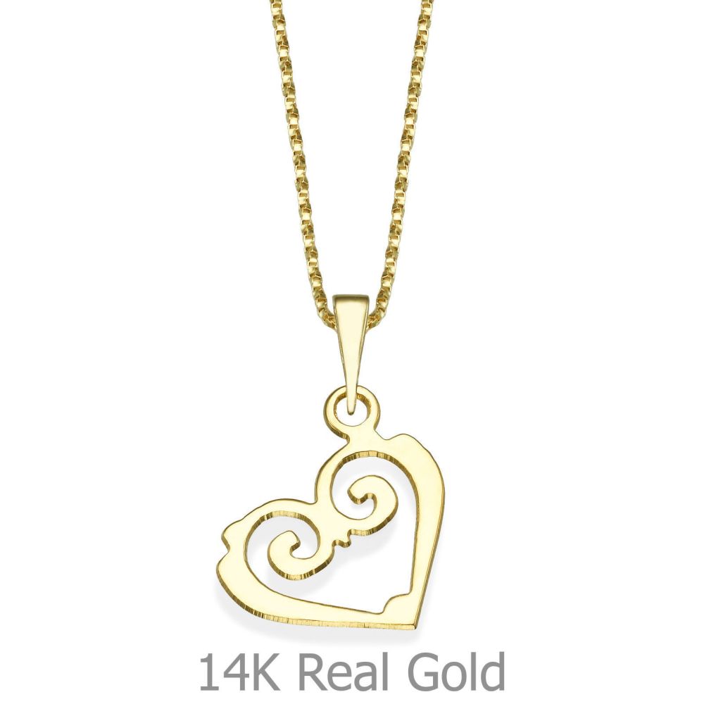 Girl's Jewelry | Pendant and Necklace in 14K Yellow Gold - Fairy Tale Heart
