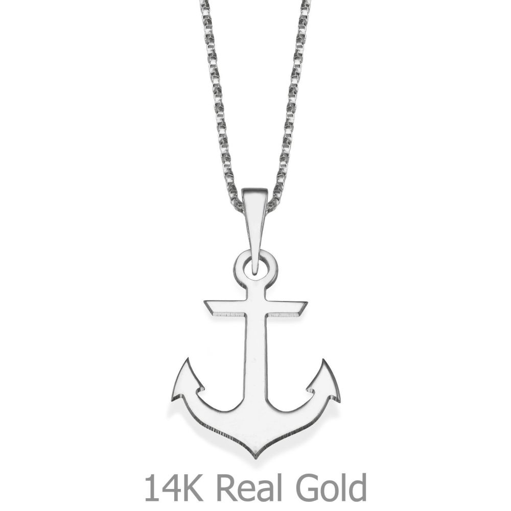Girl's Jewelry | Pendant and Necklace in 14K White Gold - Anchor