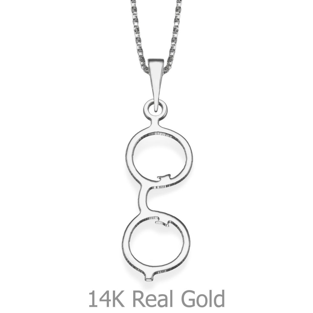 Girl's Jewelry | Pendant and Necklace in 14K White Gold - Silver Glasses