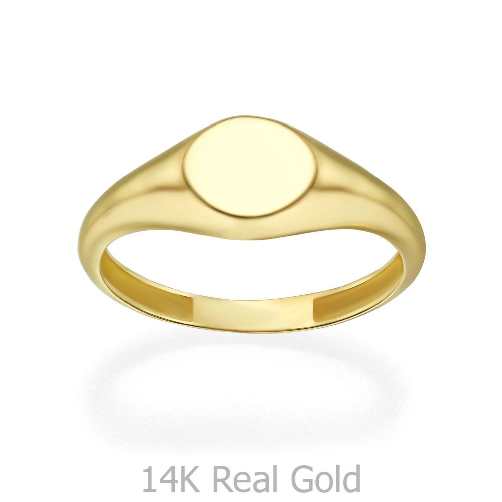 Women’s Gold Jewelry | 14K Yellow Gold Ring - Glossy Round Seal