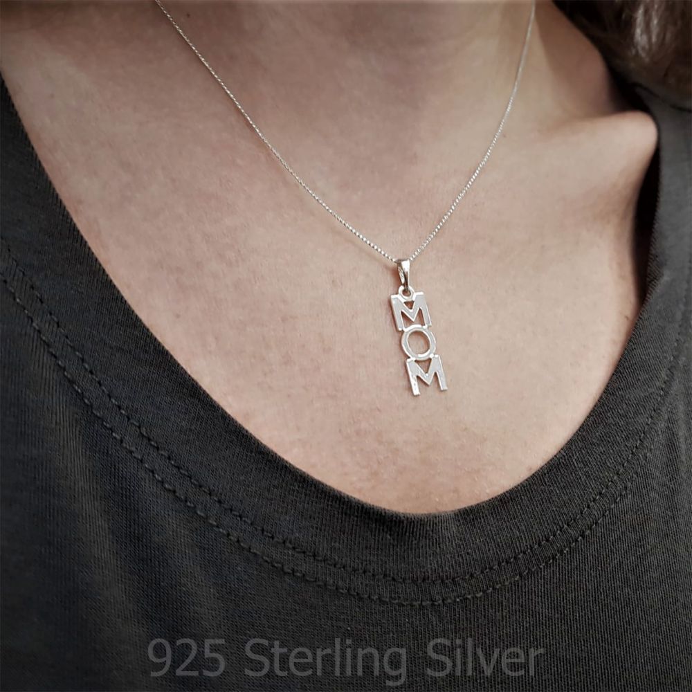 Gold Pendant | 930 Sterling Silver MOM Necklace - MOM Vertical Necklace