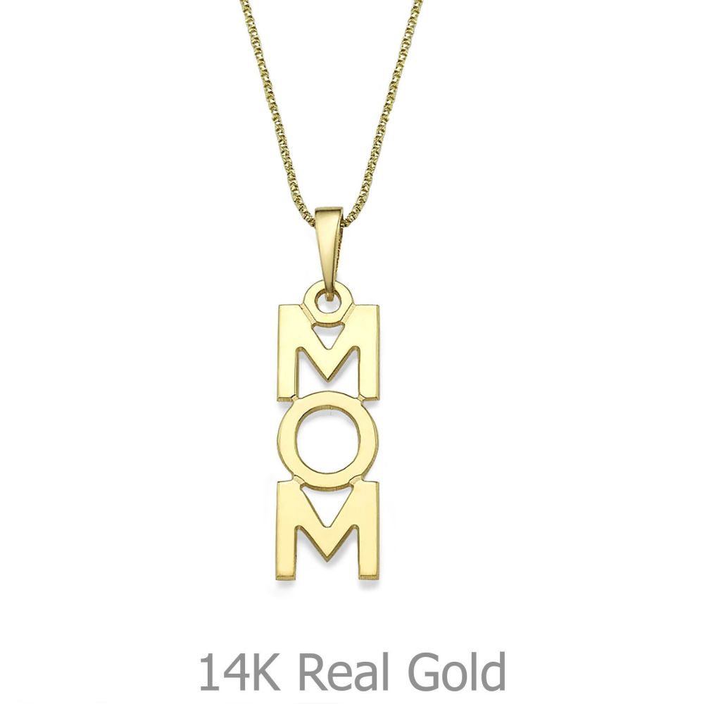 Gold Pendant | 14K Yellow Gold MOM Necklace - MOM Vertical Necklace