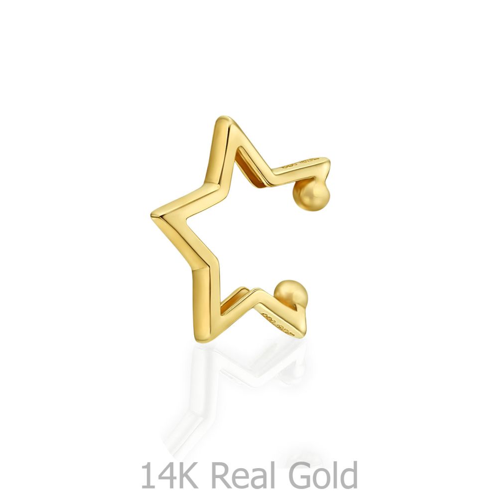 Women’s Gold Jewelry | 14K Yellow Gold Women's Cuff Earrings  - Hugging Star
