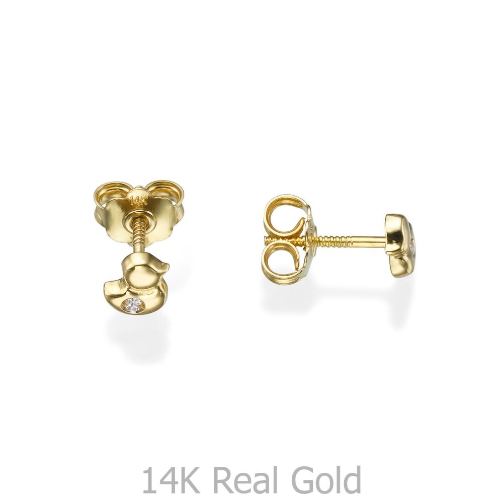 Girl's Jewelry | 14K Yellow Gold Kid's Stud Earrings - Sparkling Chick