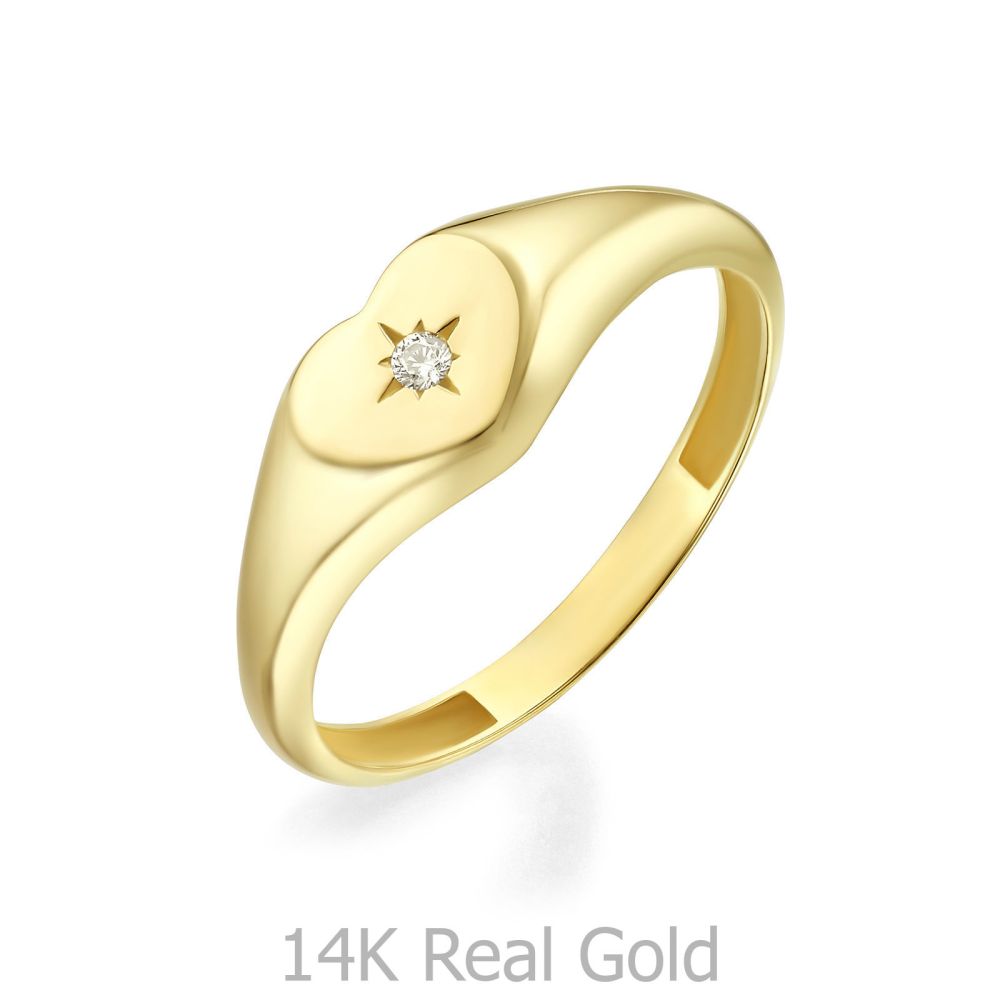 Women’s Gold Jewelry | 14K Yellow Gold Ring - Shimmering Heart Seal