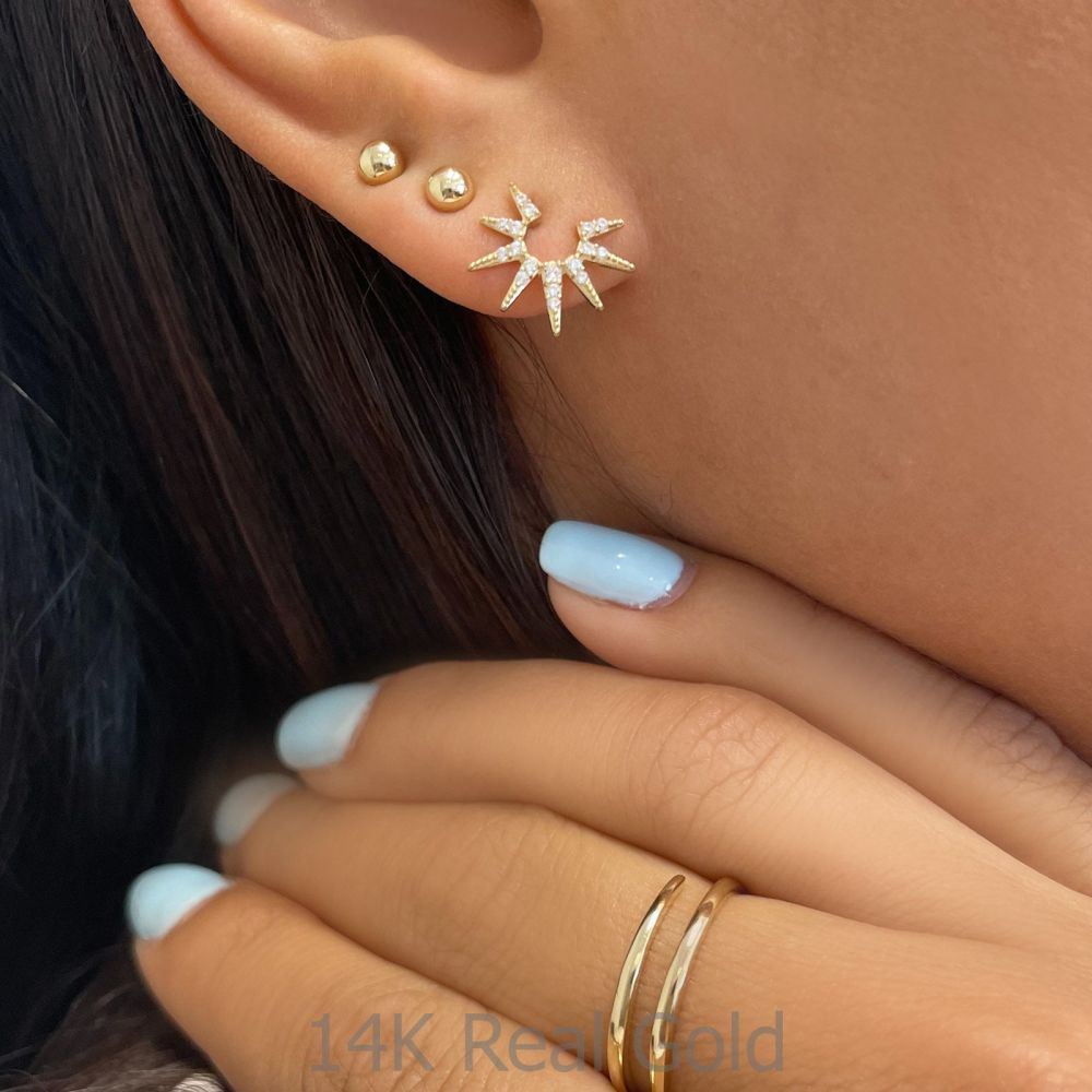 Gold Earrings | 14K Yellow Gold Earrings - Shining Sun