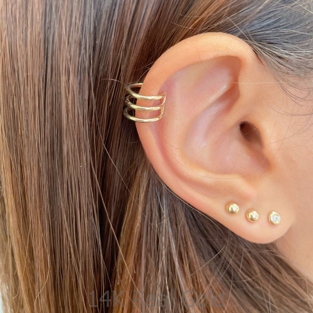Gold Earrings | 14K Yellow Gold Earrings - Helix lines