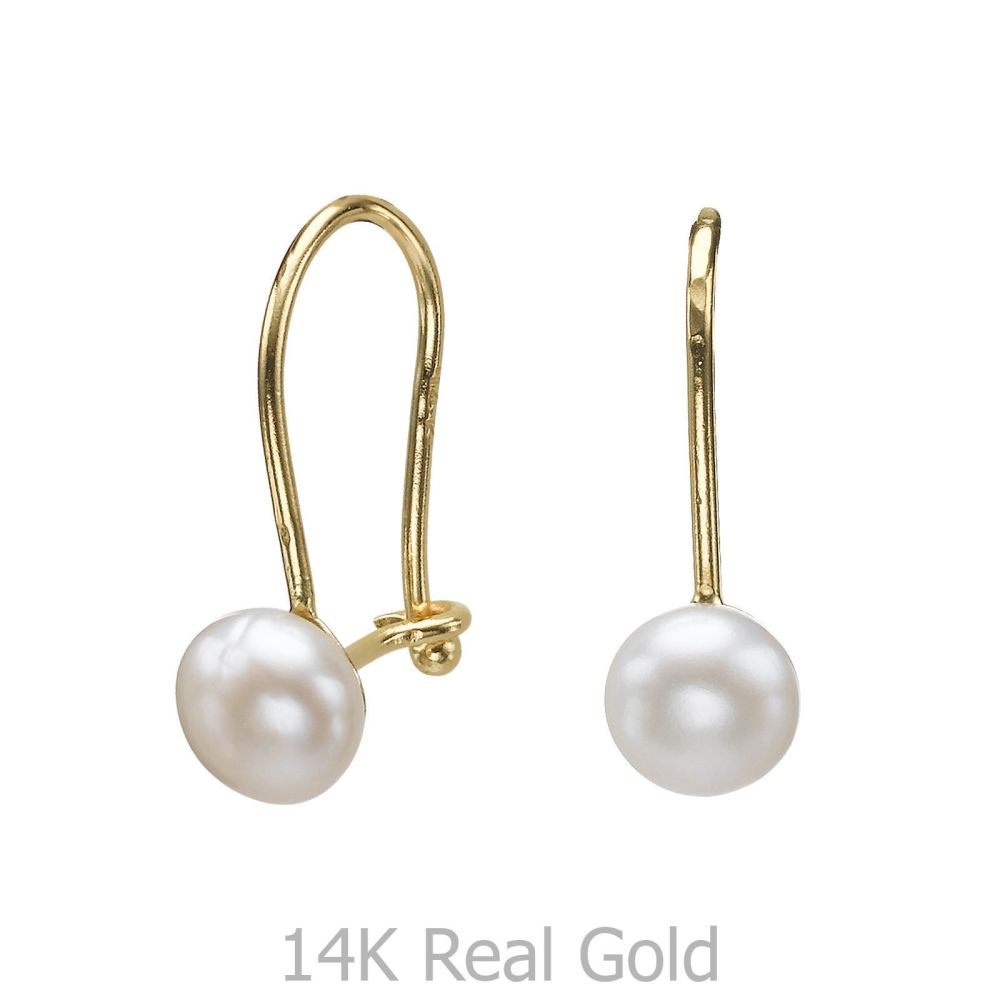 Girl's Jewelry | Dangle Earrings in14K Yellow Gold - Shining Pearl