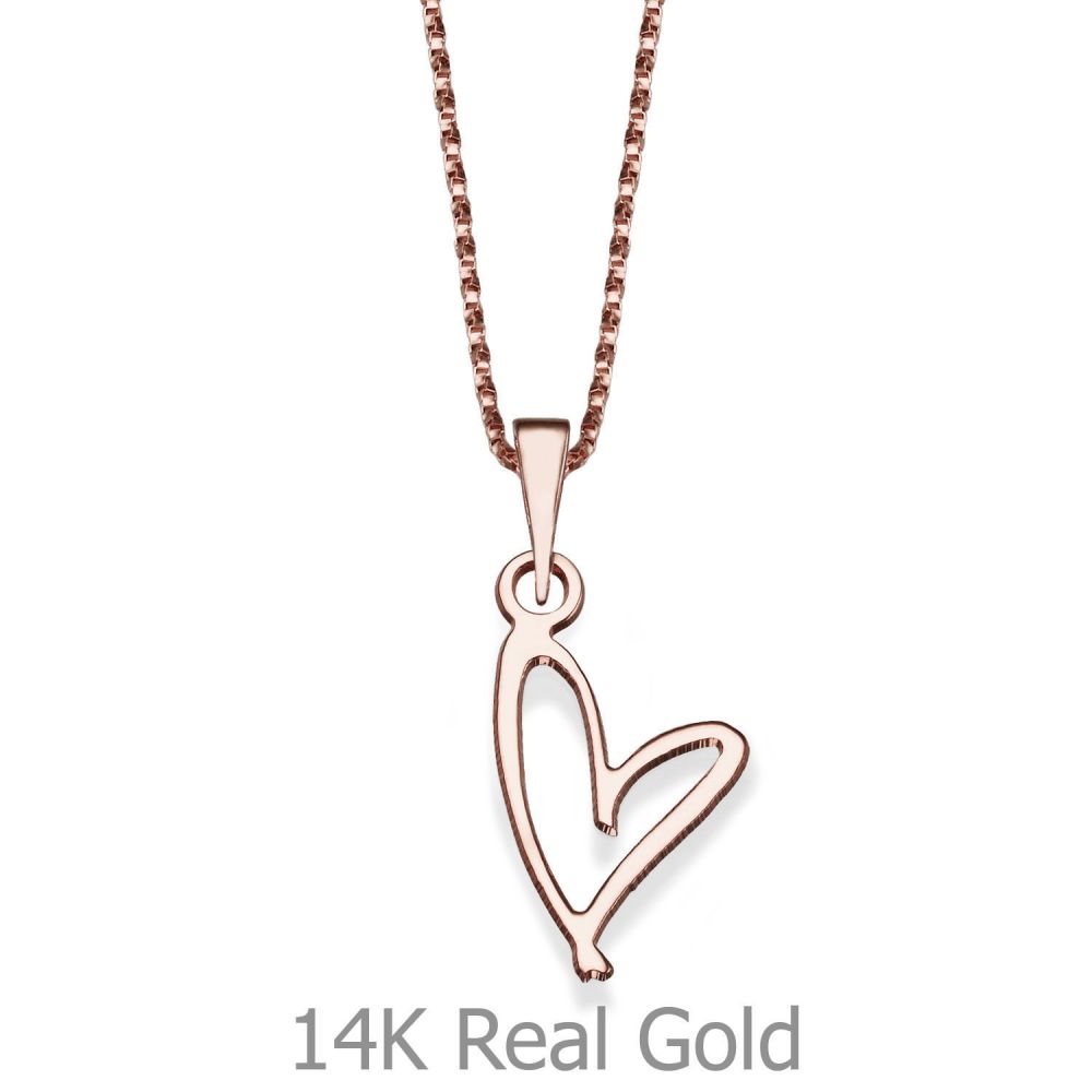 Girl's Jewelry | Pendant and Necklace in 14K Rose Gold - Free Heart