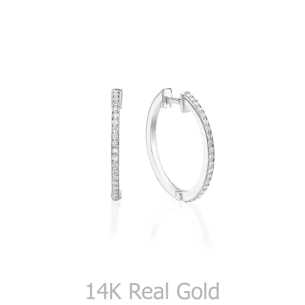 Diamond Jewelry | 14K White Gold Diamond Women's Hoop Earrings - M