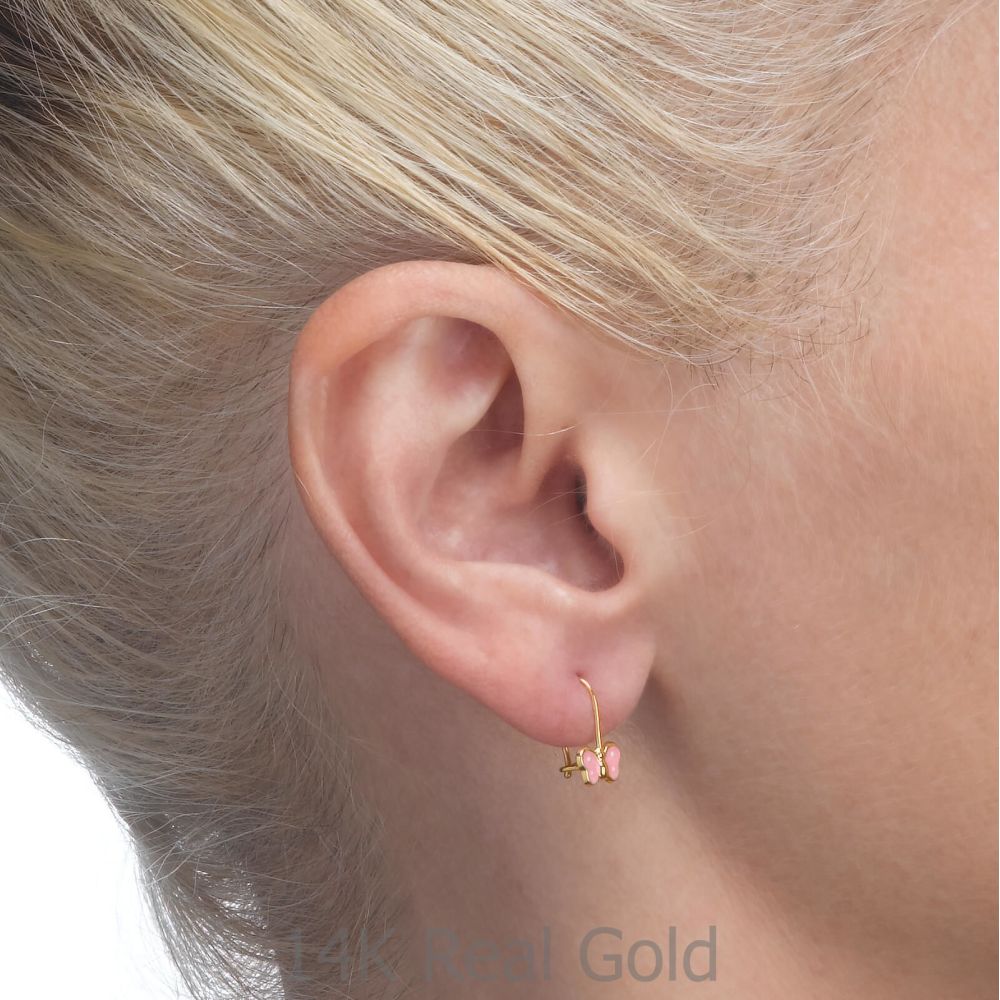 Girl's Jewelry | Dangle Earrings in14K Yellow Gold - Noah Butterfly