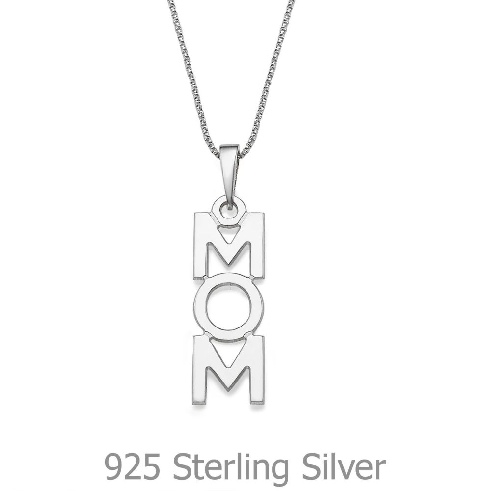 Gold Pendant | 930 Sterling Silver MOM Necklace - MOM Vertical Necklace