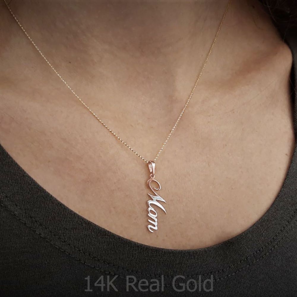 Gold Pendant | 14K Rose Gold MOM Necklace - MOM 