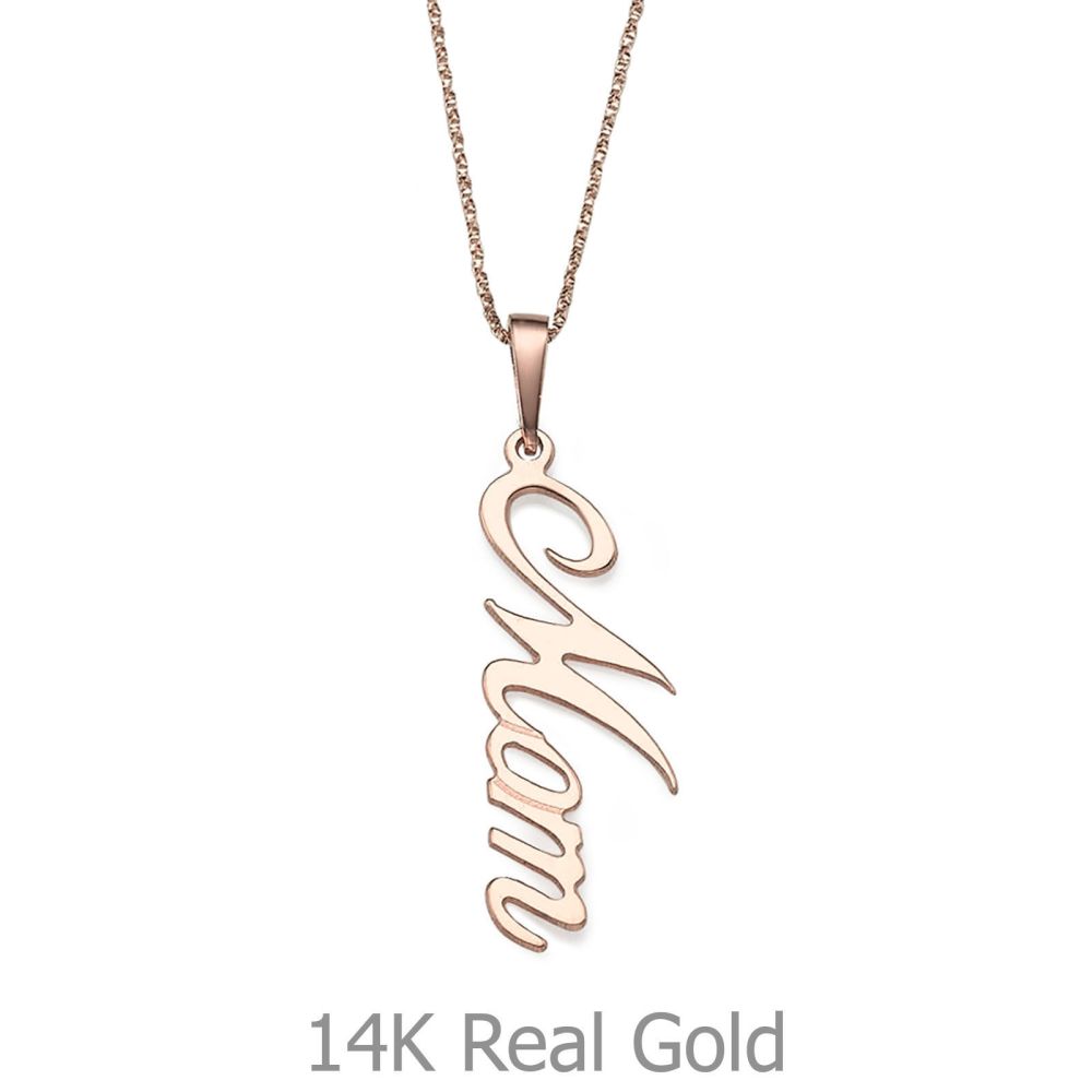 Gold Pendant | 14K Rose Gold MOM Necklace - MOM 