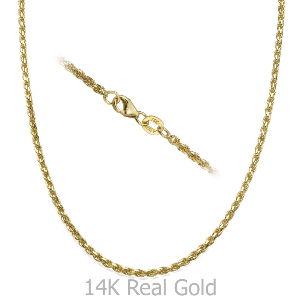 14K Yellow Gold Rope Chain Necklace 1.9mm Thick, 17.7 Length