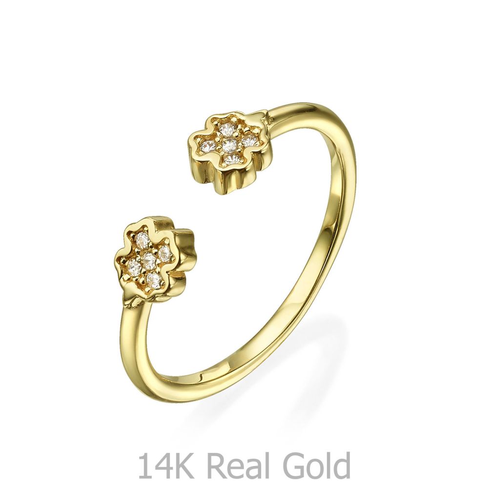 Women’s Gold Jewelry | Open Ring in Yellow Gold - Sparkling Clovers