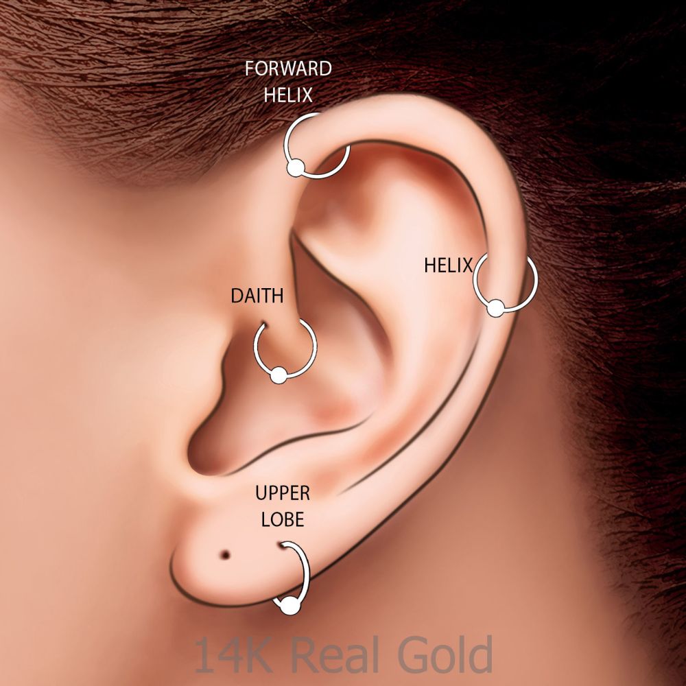 Piercing | Helix / Tragus Piercing in 14K Yellow Gold with Cubic Zirconia - Large