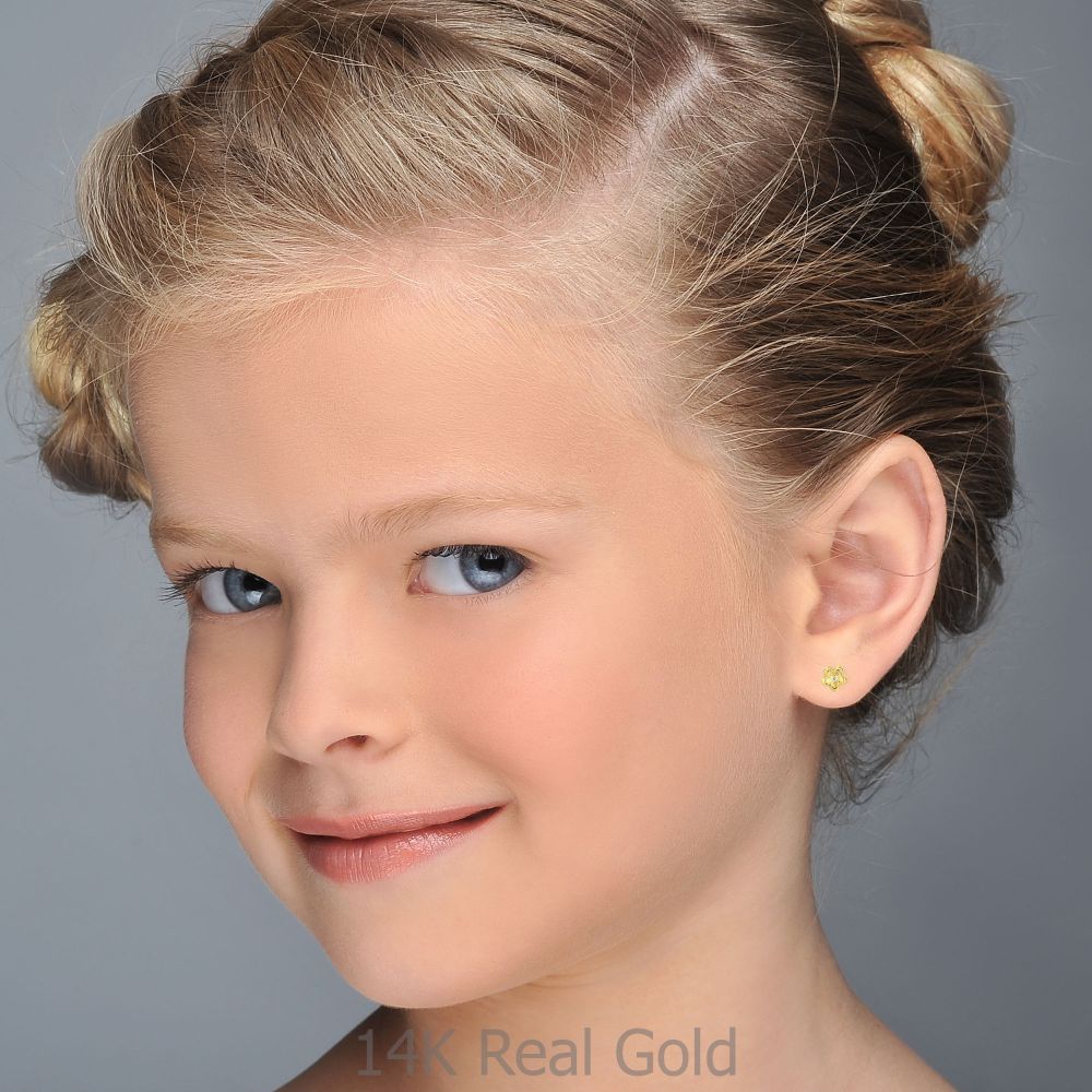 Girl's Jewelry | 14K Yellow Gold Kid's Stud Earrings - Flower of Barbara