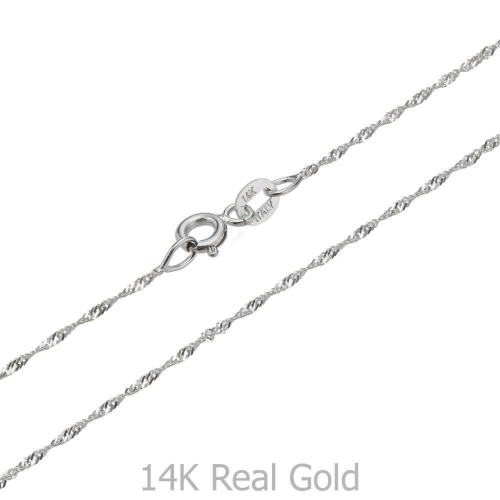 Gold Chains | 14K White Gold Singapore Chain Necklace 1.6mm Thick, 17.7