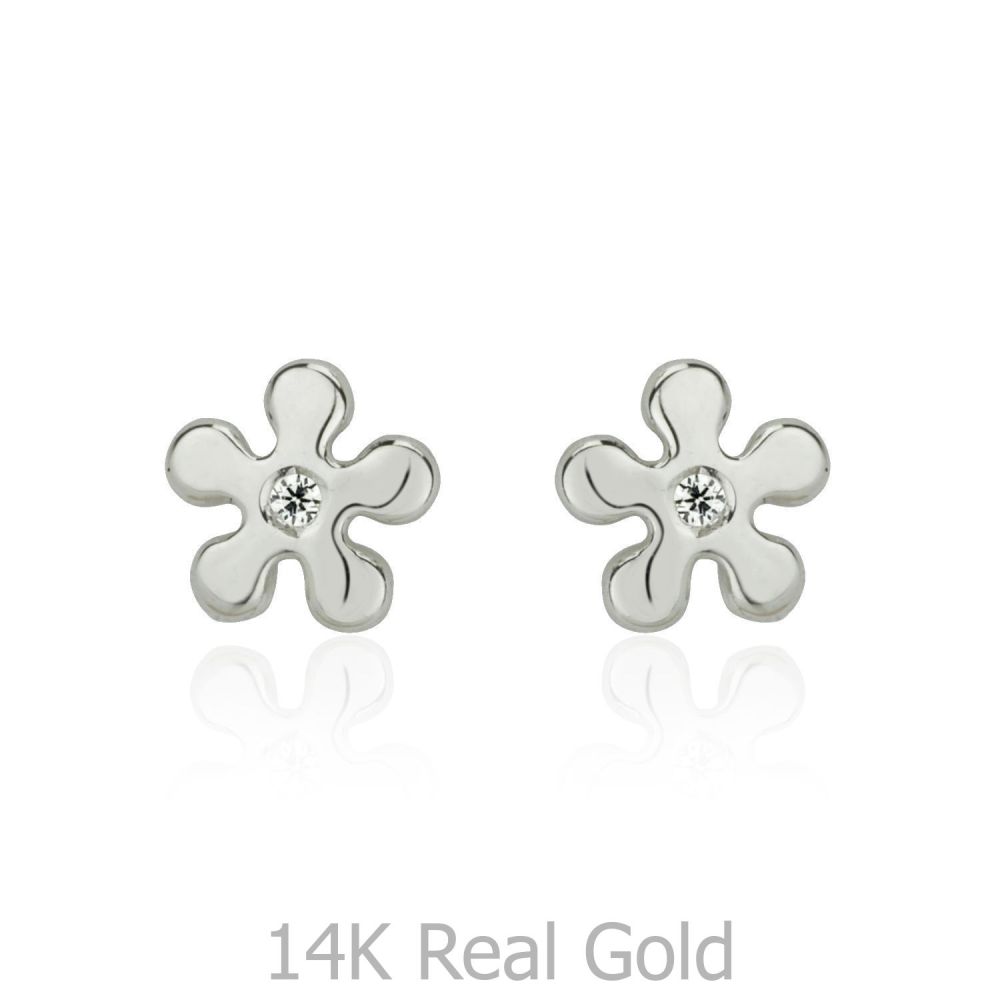 Girl's Jewelry | 14K White Gold Kid's Stud Earrings - Flower of Michelle