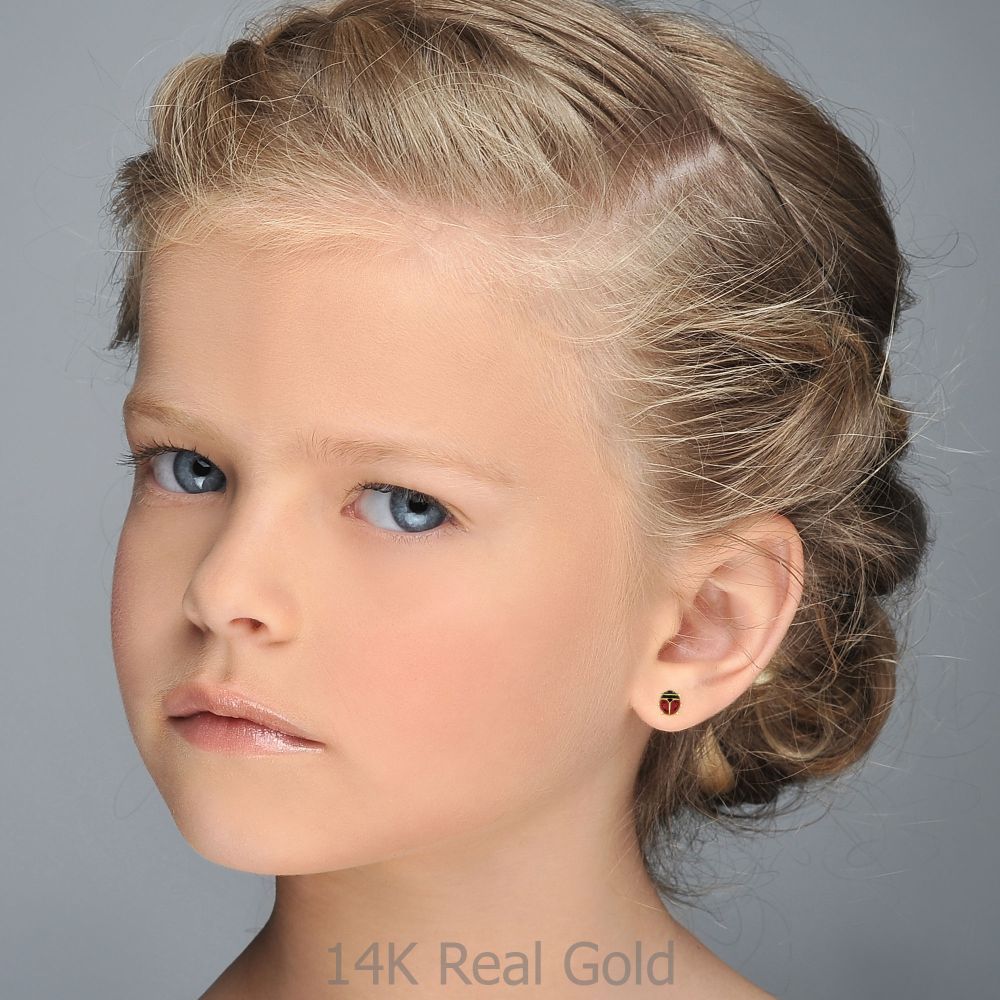 Girl's Jewelry | 14K Yellow Gold Kid's Stud Earrings - Ladybug