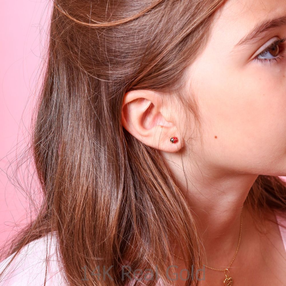 Girl's Jewelry | 14K Yellow Gold Kid's Stud Earrings - Ladybug