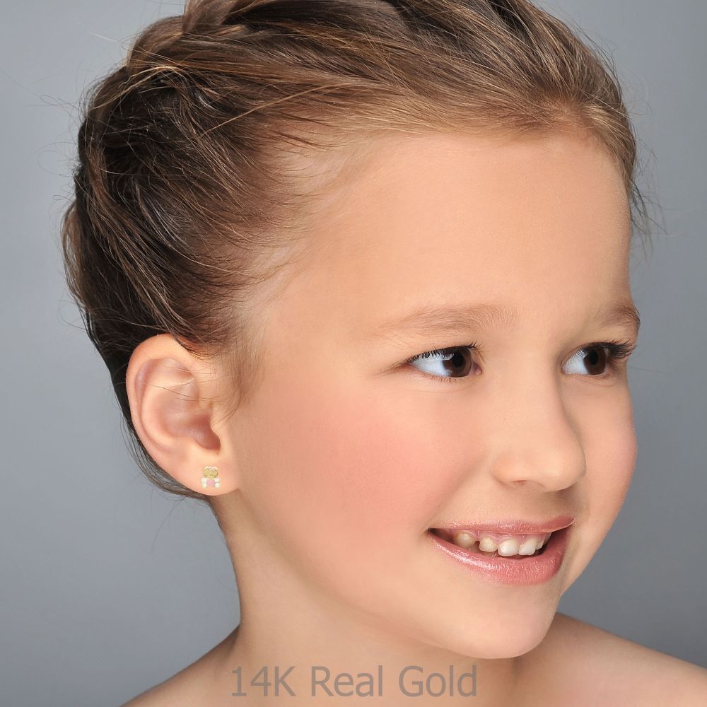 Girl's Jewelry | 14K Yellow Gold Kid's Stud Earrings - Kitty Kat