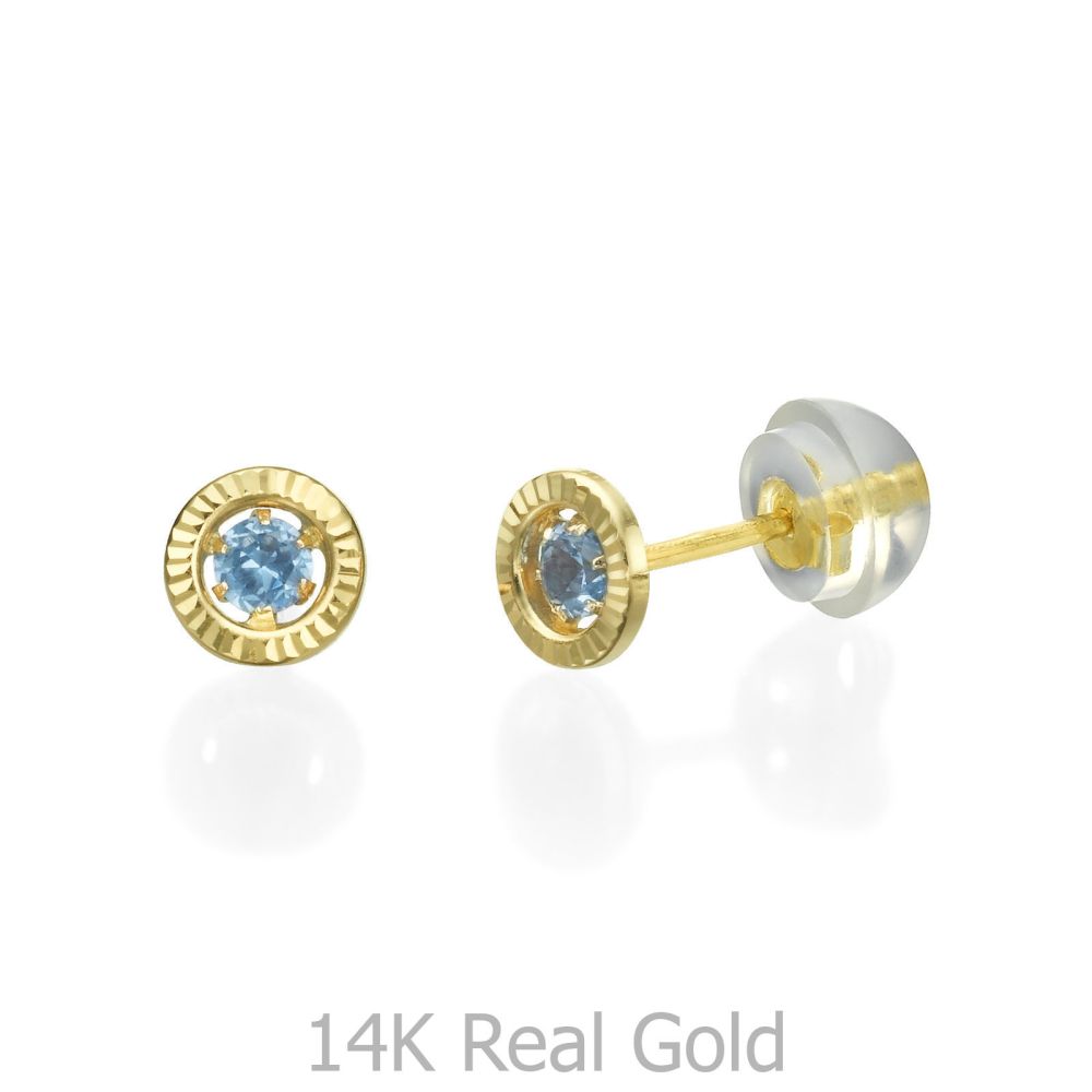 Girl's Jewelry | 14K Yellow Gold Kid's Stud Earrings - Topaz Circle - Small
