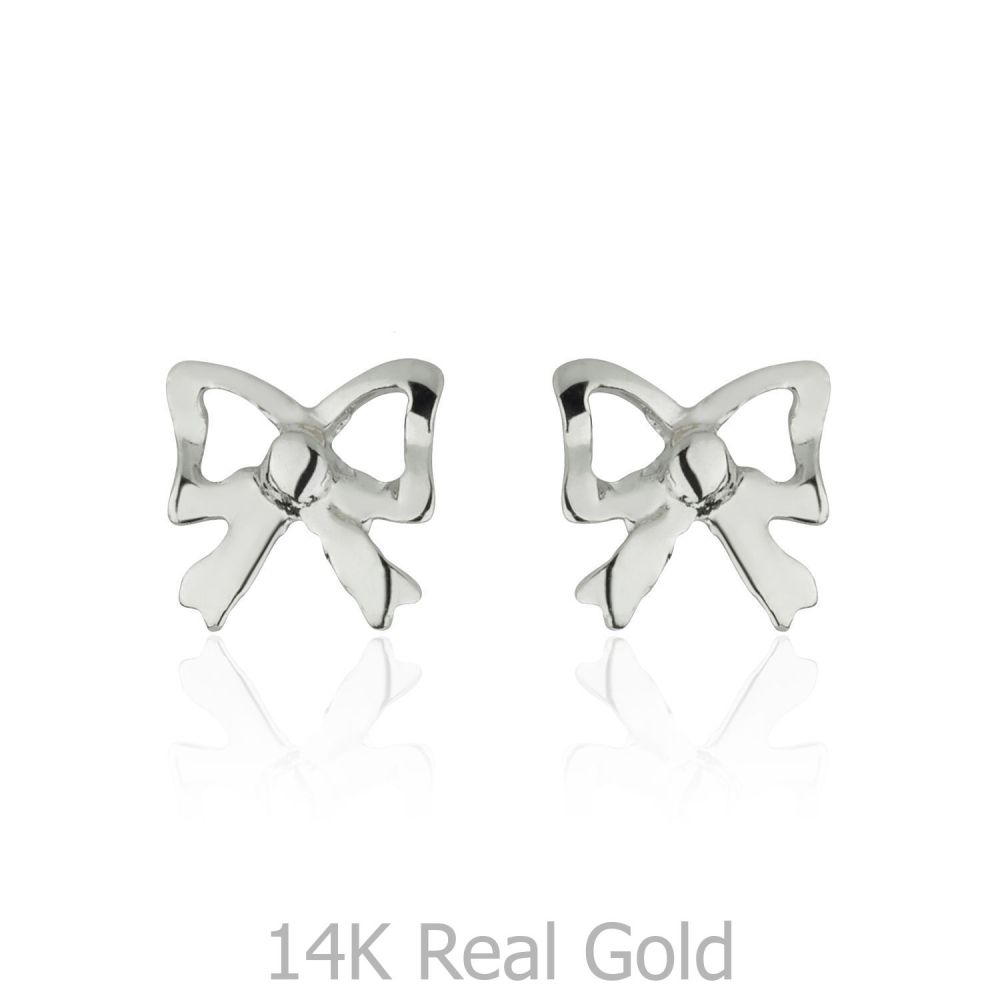 Girl's Jewelry | 14K White Gold Kid's Stud Earrings - Delicate Bow