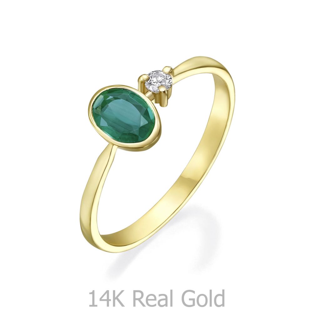 gold rings | 14K Yellow Gold Emerald and Diamond  ring - Ivy