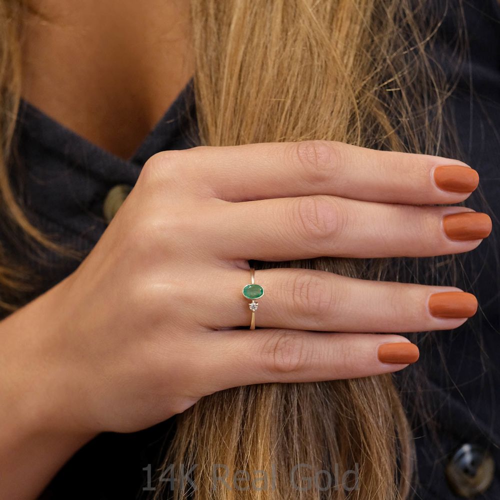 gold rings | 14K Yellow Gold Emerald and Diamond  ring - Ivy