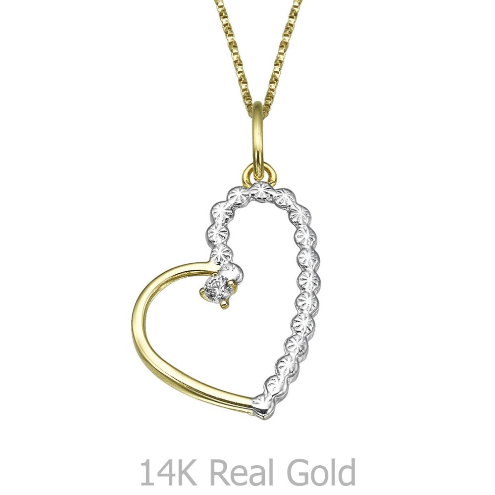 Girl's Jewelry | Pendant and Necklace in Yellow and White Gold - Sparkling Heart