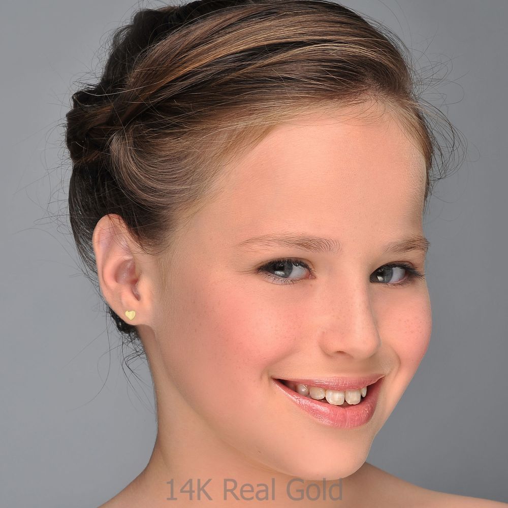 Girl's Jewelry | 14K Yellow Gold Kid's Stud Earrings - Loving Heart