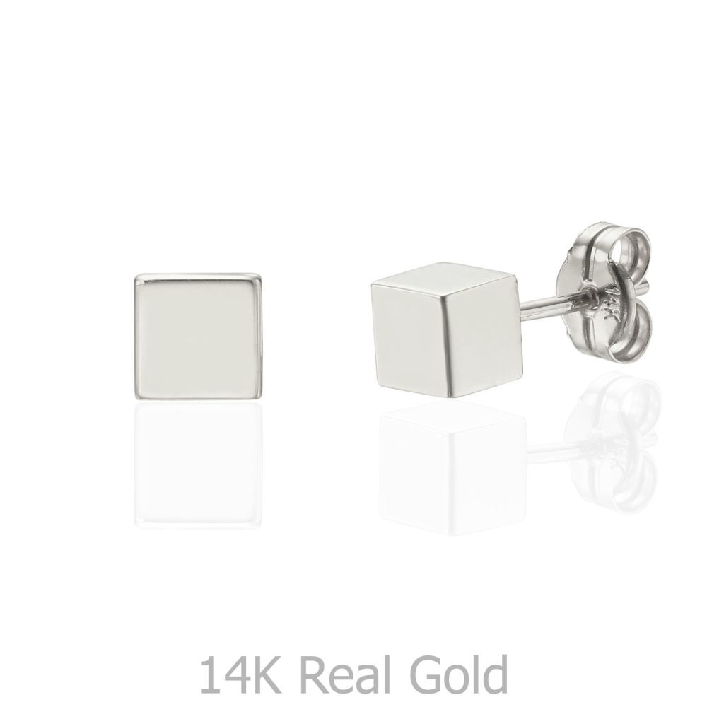 Women’s Gold Jewelry | 14K White Gold Women's Earrings - Golden Cube - Large