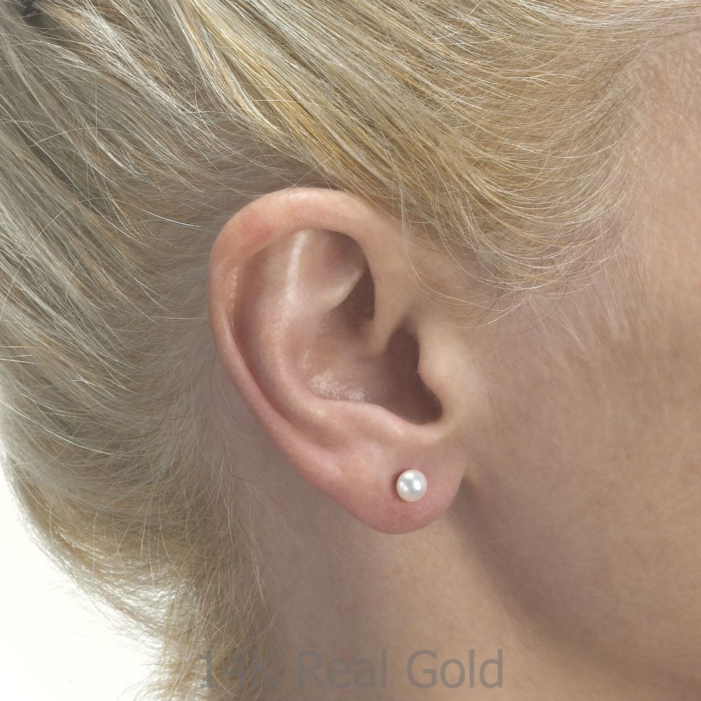 Girl's Jewelry | 14K Yellow Gold Kid's Stud Earrings - Button Pearl