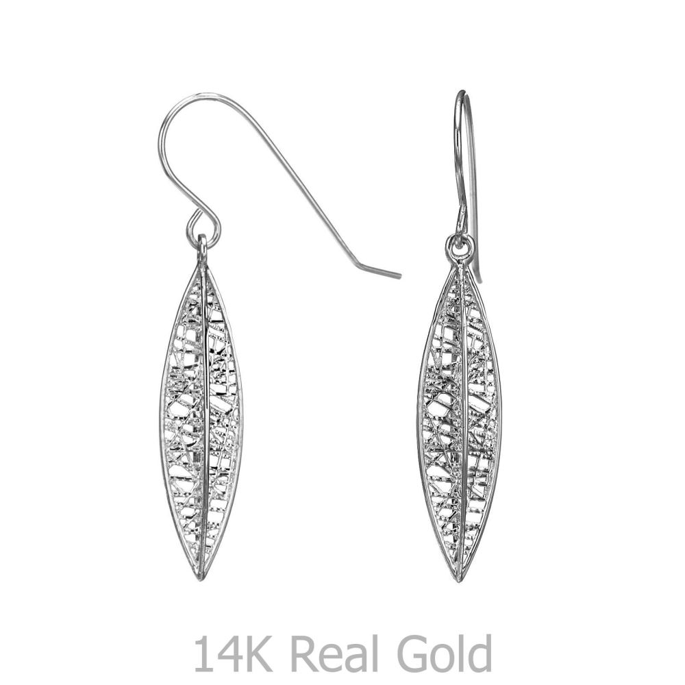 Gold Earrings | Drop and Dangle White Gold Earrings - Golden Leaf