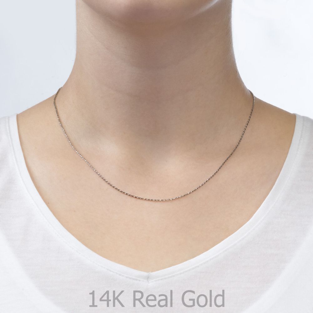 Gold Chains | 14K White Gold Twisted Venice Chain Necklace 1mm Thick, 16.5