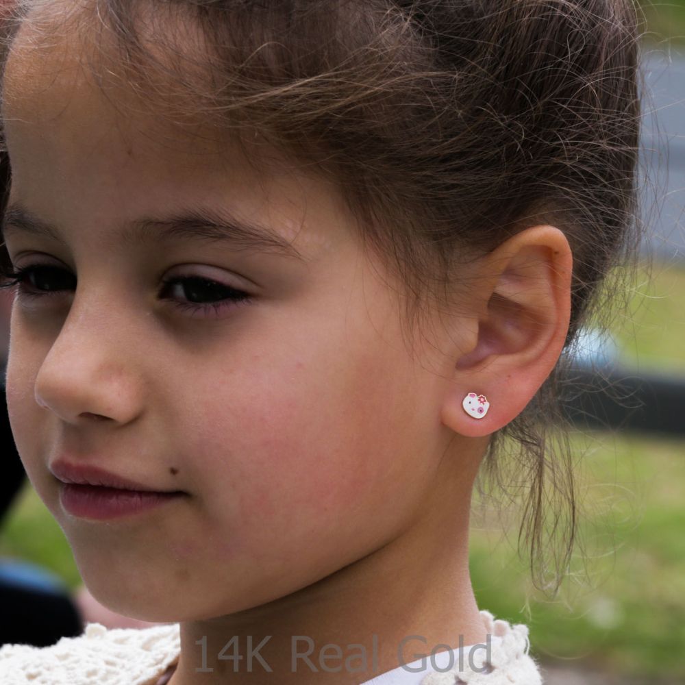 Girl's Jewelry | 14K Yellow Gold Kid's Stud Earrings - Cutie Cat