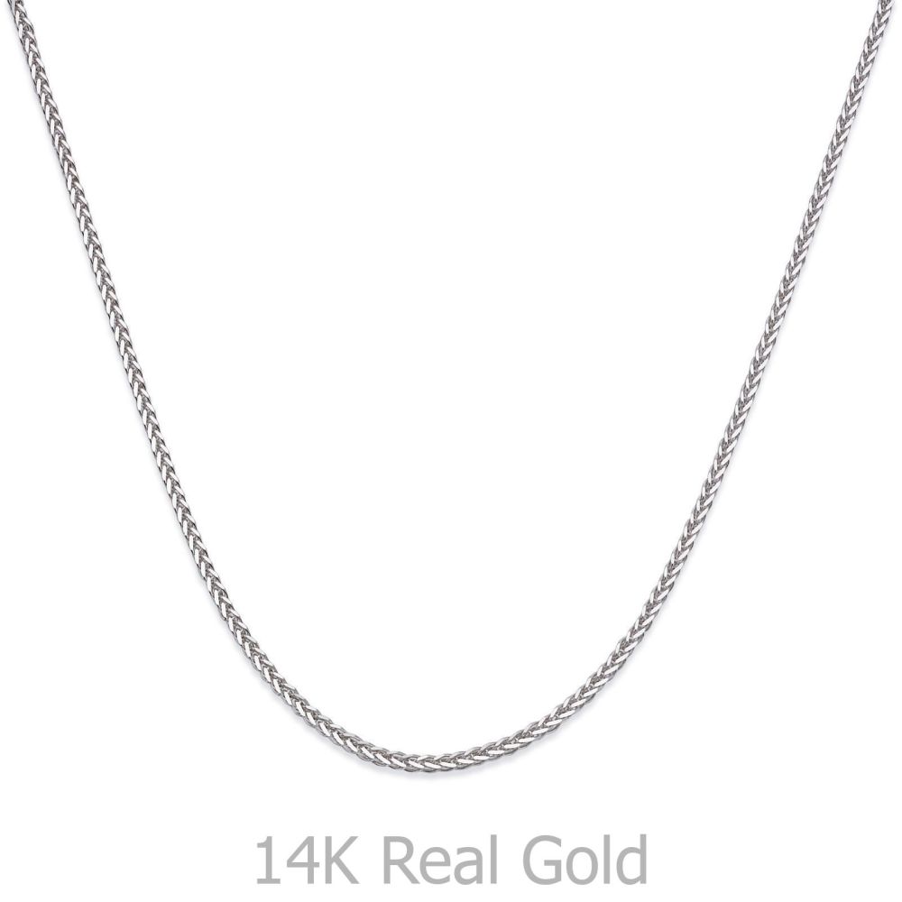 Gold Chains | 14K White Gold Spiga Chain Necklace 0.8mm Thick, 17.7