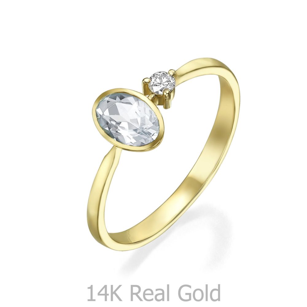 Diamond Jewelry | 14K Yellow Gold Aquamarine and Diamond ring - Rain