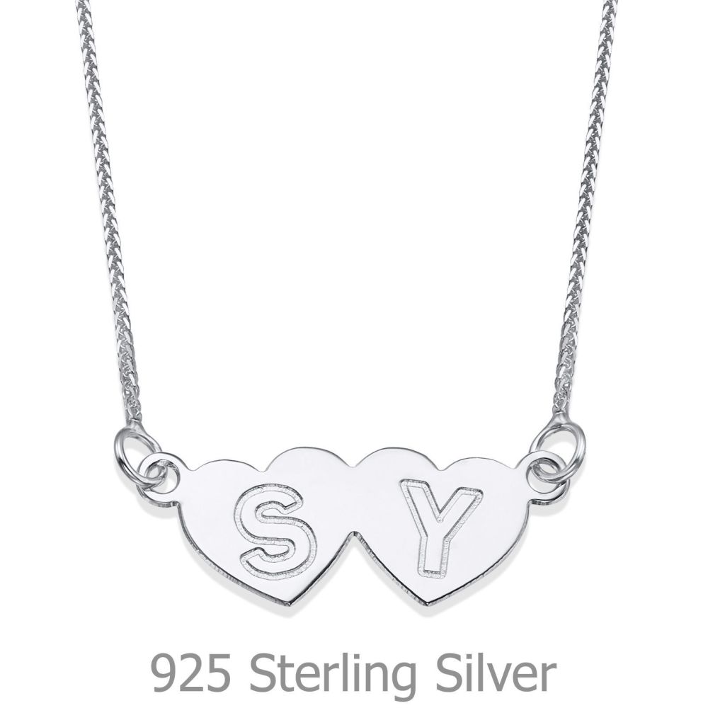 Personalized Necklaces | Engraved Pendant Necklace in 925 Sterling Silver - Loving Hearts