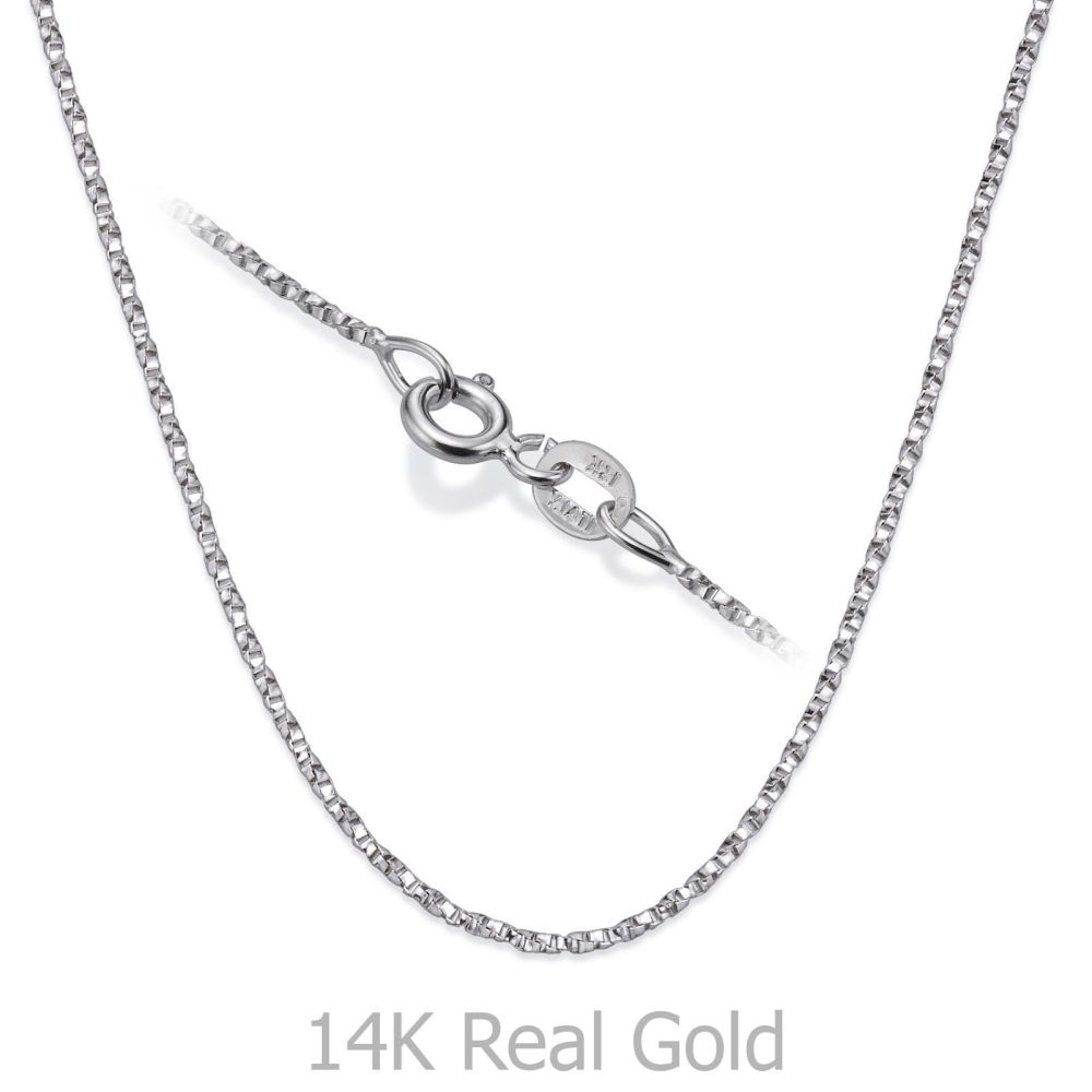 Gold Chains | 14K White Gold Twisted Venice Chain Necklace 1mm Thick, 19.5