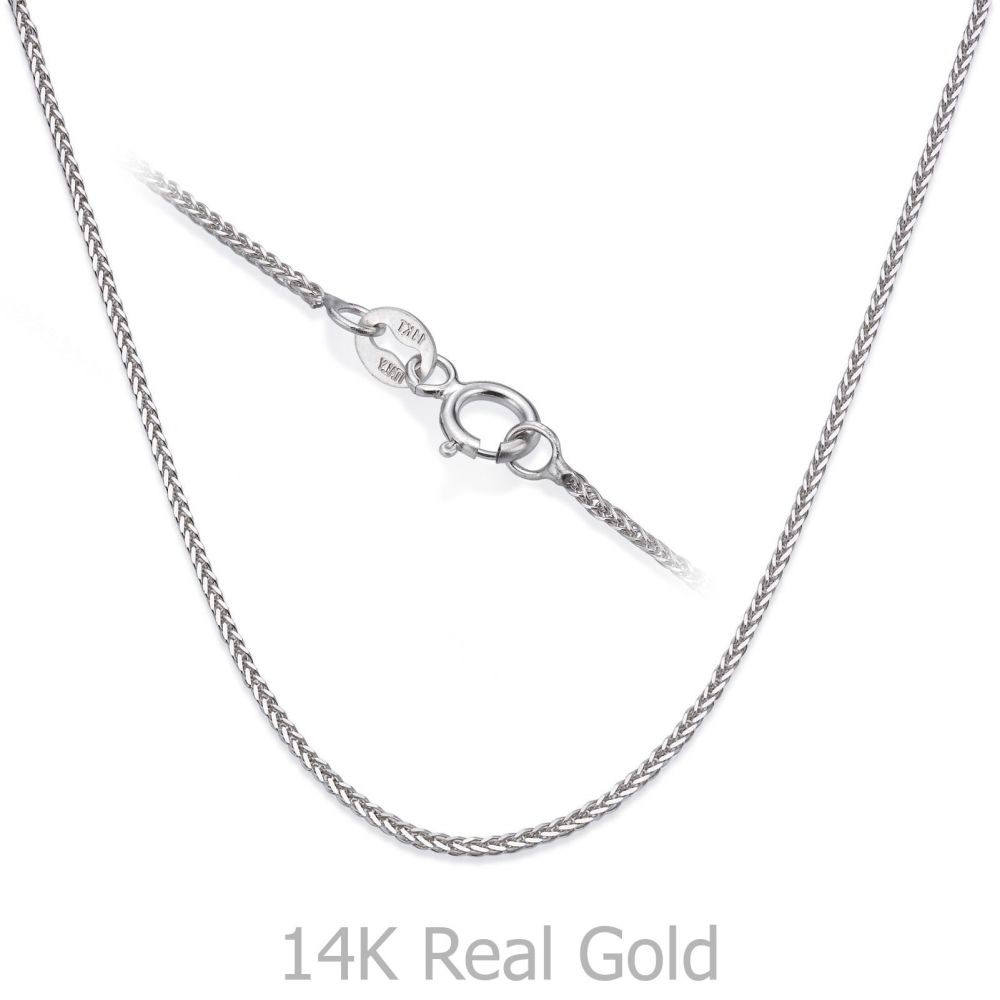 Gold Chains | 14K White Gold Spiga Chain Necklace 0.8mm Thick, 23.6